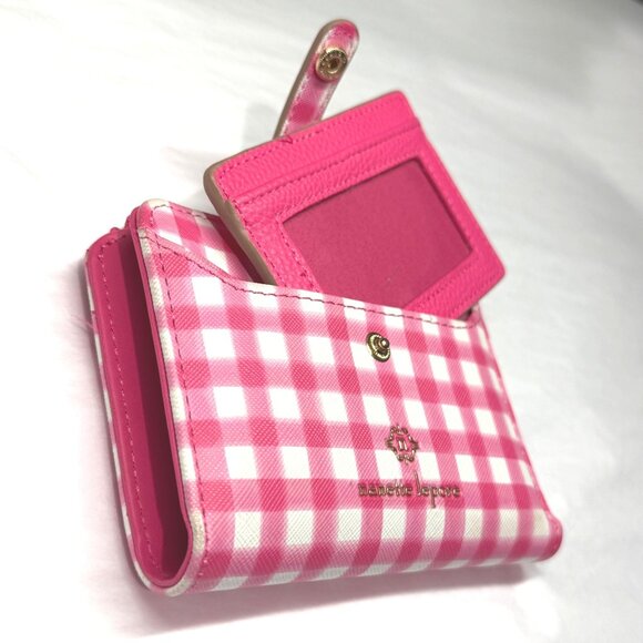 Nanette Lepore pink white gingham zip around wallet bi fold id slot comes out - Picture 2 of 10